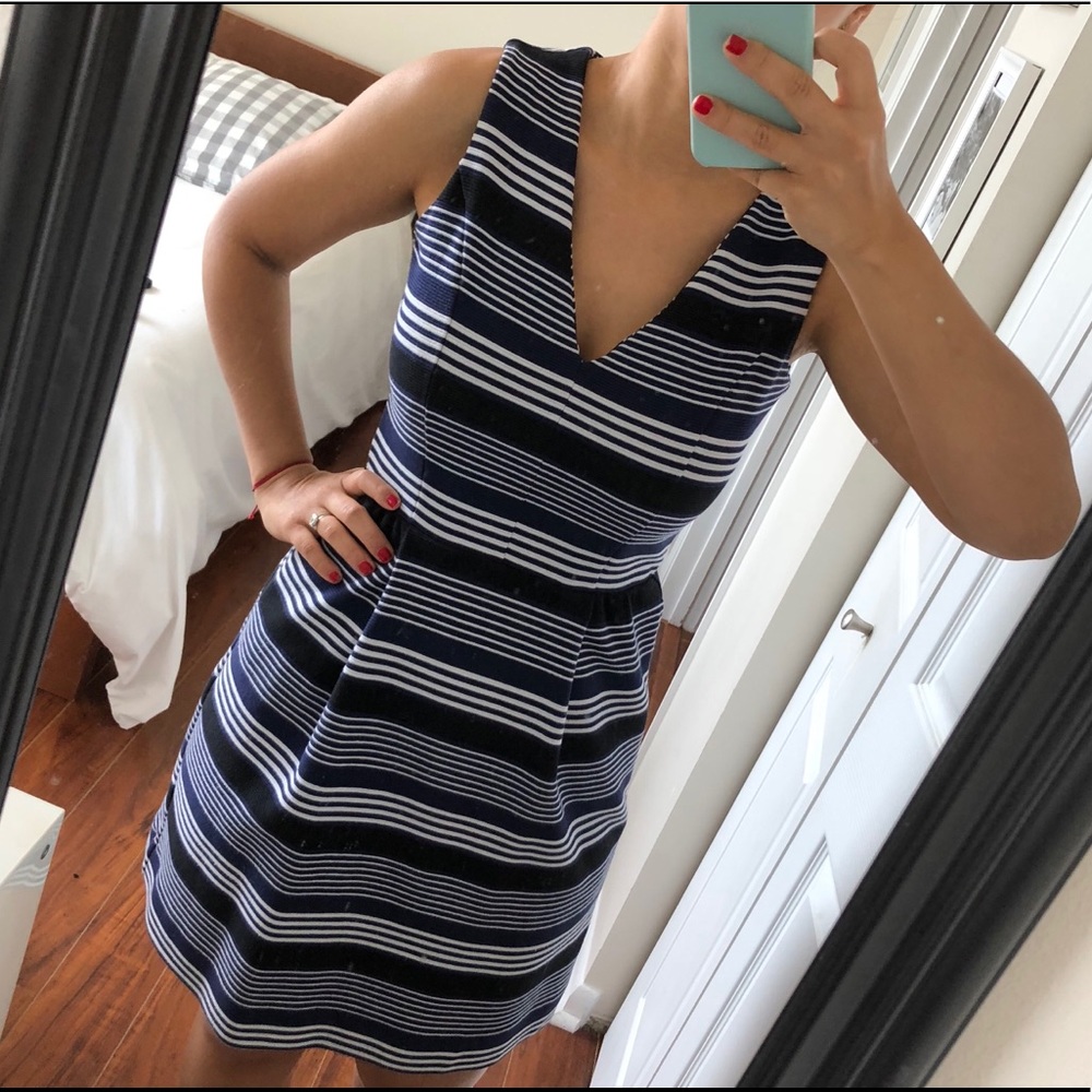 Madewell black, navy blue +white striped dress